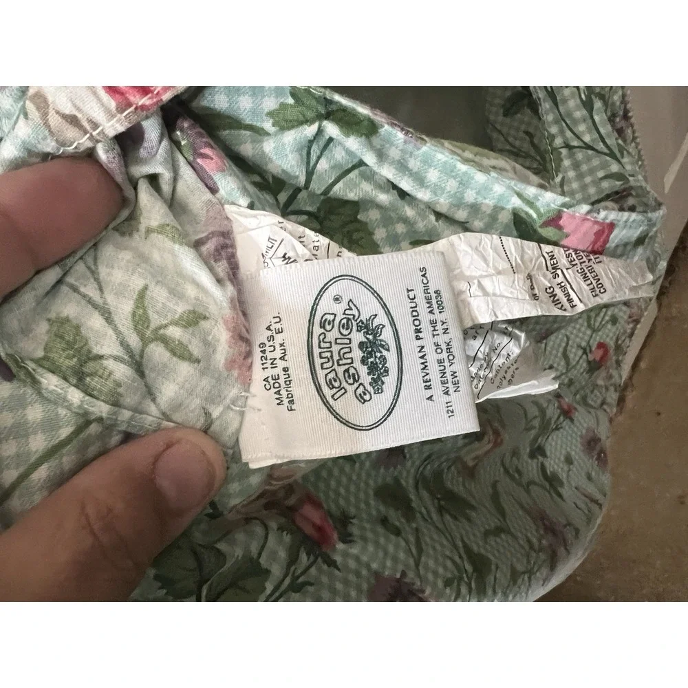 Vintage Laura Ashley King‎ Size Shams Set Of 2 Green Gingham Floral